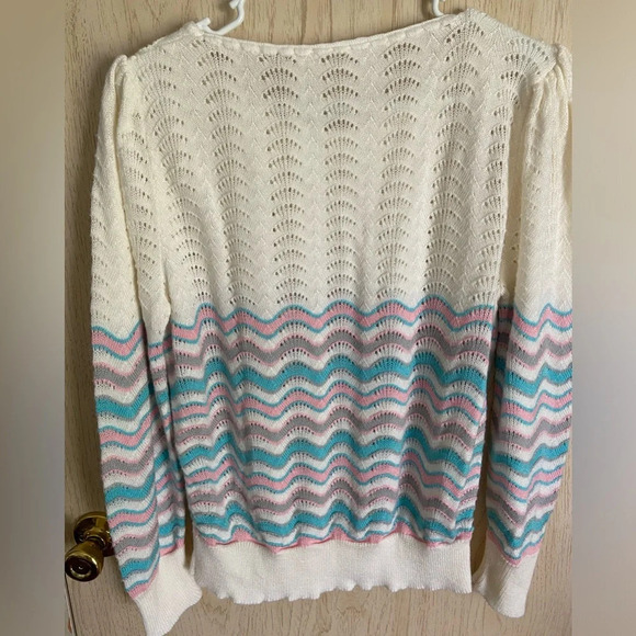 Vintage 80s Pastel Open Knit Feminine Sweater Sz M L - Picture 8 of 8